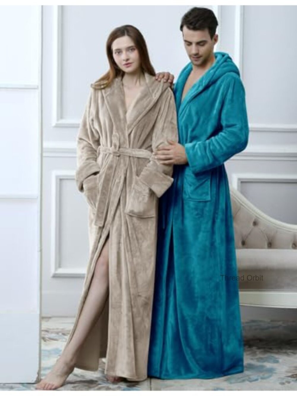 Flygo Women's Fluffy Plush Fleece Long Hooded Robe Full Length Bathrobe - Picture 4 of 6